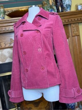 VTG Juicy Couture Rose Pink Corduroy Double-Breasted Pea Coat Women’s Large